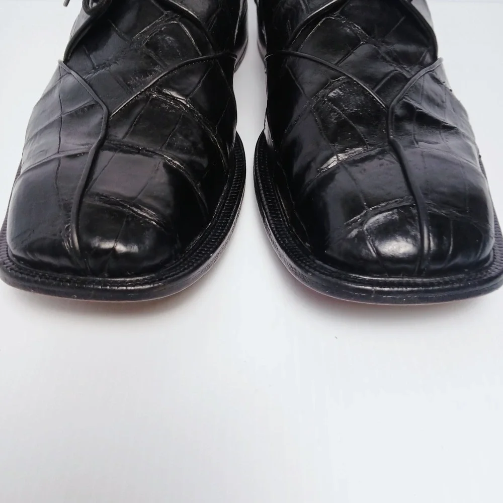 Fennix Italy Mens Alligator Dress Shoes Black‎ Square Toe Size 13